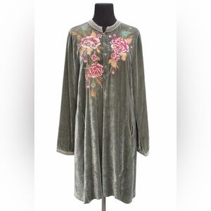 Johnny Was Embroidered Silk Velvet Tunic Dress Peacock Floral Size S